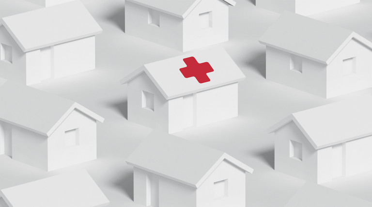 Row of animated hospitals